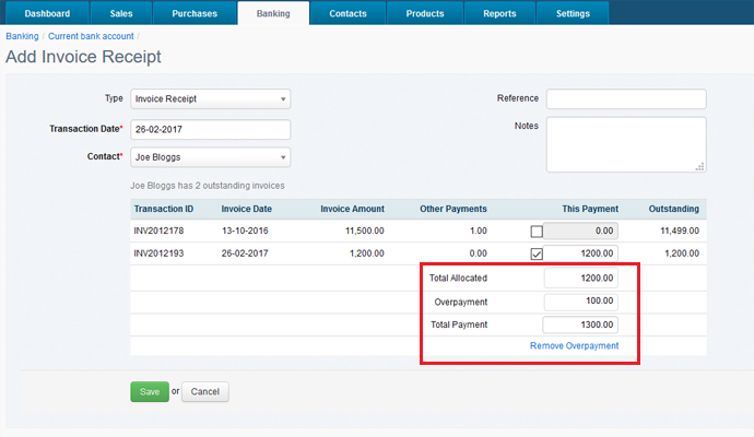 Online Accounting overpayments